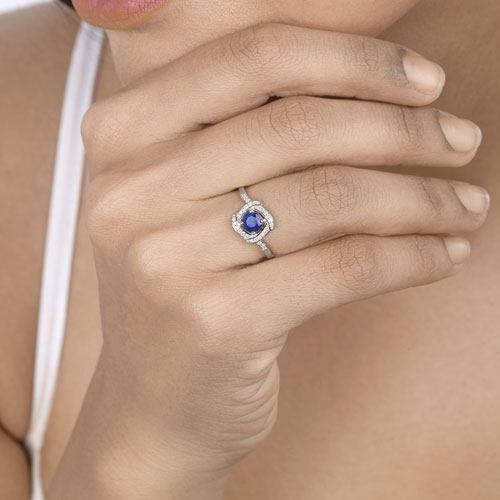 0.73 Carat Genuine Blue Sapphire and White Diamond 14K White Gold Ring DestGlow