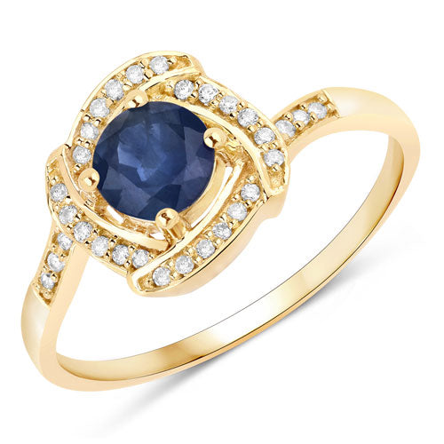 0.73 Carat Genuine Blue Sapphire and White Diamond 14K Yellow Gold Ring by Bids.com