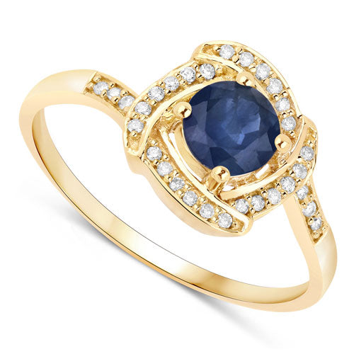 0.73 Carat Genuine Blue Sapphire and White Diamond 14K Yellow Gold Ring by Bids.com