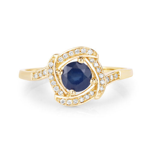 0.73 Carat Genuine Blue Sapphire and White Diamond 14K Yellow Gold Ring by Bids.com
