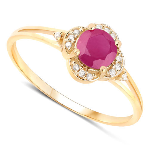 0.59 Carat Genuine Ruby and White Diamond 14K Yellow Gold Ring by Bids.com