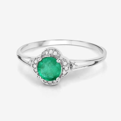 0.46 Carat Genuine Zambian Emerald and White Diamond 14K White Gold Ring DestGlow