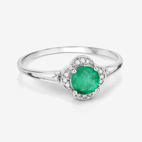 0.46 Carat Genuine Zambian Emerald and White Diamond 14K White Gold Ring DestGlow