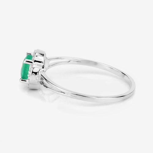 0.46 Carat Genuine Zambian Emerald and White Diamond 14K White Gold Ring DestGlow