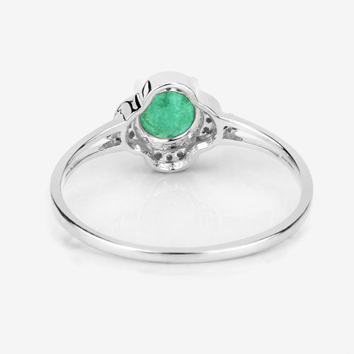 0.46 Carat Genuine Zambian Emerald and White Diamond 14K White Gold Ring DestGlow