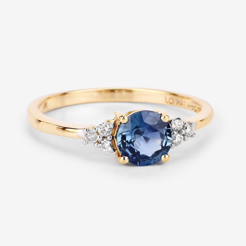 1.08 Carat Genuine Blue Sapphire and White Diamond 14K Yellow Gold Ring by Bids.com