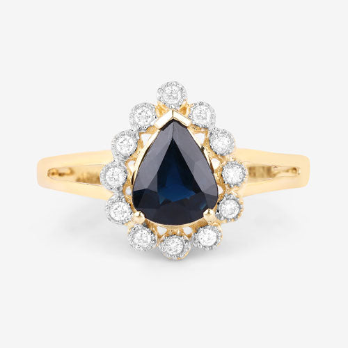 1.46 Carat Genuine Blue Sapphire and White Diamond 10K Yellow Gold Ring by Bids.com