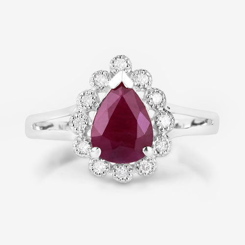 1.31 Carat Genuine Ruby and White Diamond 14K White Gold Ring by Bids.com