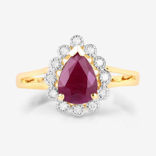 1.31 Carat Genuine Ruby and White Diamond 14K Yellow Gold Ring by Bids.com