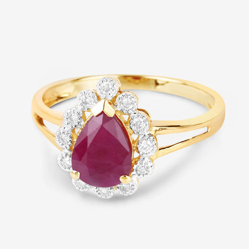1.31 Carat Genuine Ruby and White Diamond 14K Yellow Gold Ring by Bids.com