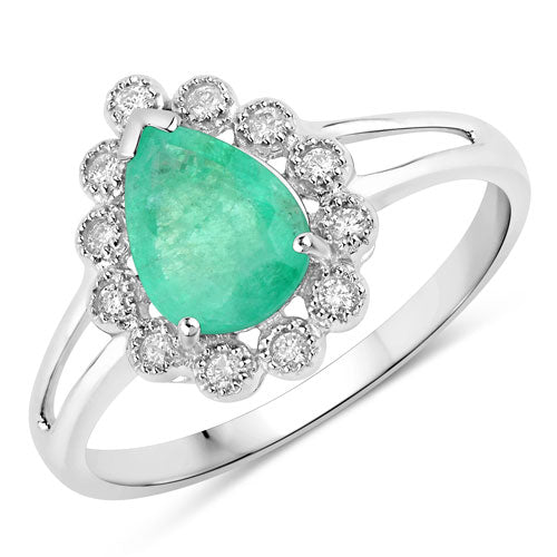 1.22 Carat Genuine Zambian Emerald and White Diamond 10K White Gold Ring DestGlow