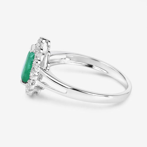 1.22 Carat Genuine Zambian Emerald and White Diamond 10K White Gold Ring DestGlow