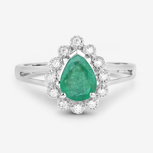 1.22 Carat Genuine Zambian Emerald and White Diamond 10K White Gold Ring DestGlow