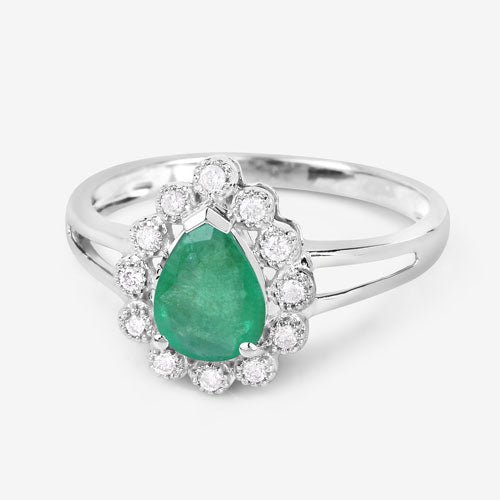 1.22 Carat Genuine Zambian Emerald and White Diamond 10K White Gold Ring DestGlow
