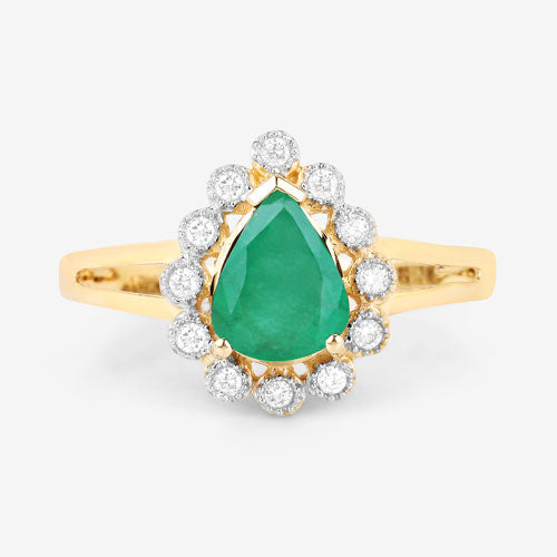 1.22 Carat Genuine Zambian Emerald and White Diamond 10K Yellow Gold Ring by Bids.com