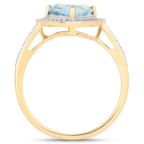 1.58 Carat Genuine Aquamarine and White Diamond 14K Yellow Gold Ring by Bids.com