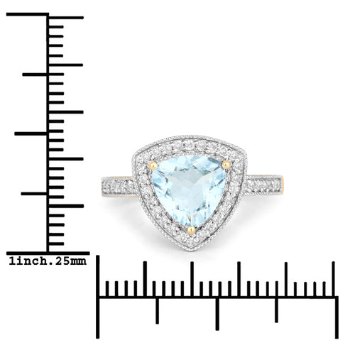 1.58 Carat Genuine Aquamarine and White Diamond 14K Yellow Gold Ring by Bids.com