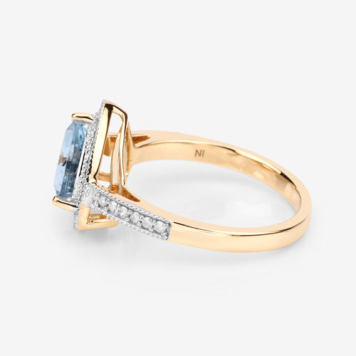 1.58 Carat Genuine Aquamarine and White Diamond 14K Yellow Gold Ring by Bids.com