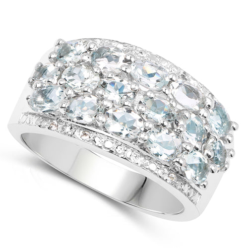 2.44 Carat Genuine Aquamarine & White Topaz .925 Sterling Silver Ring DestGlow