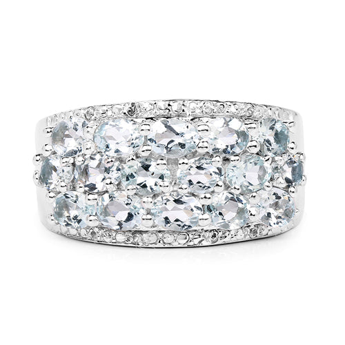 2.44 Carat Genuine Aquamarine & White Topaz .925 Sterling Silver Ring DestGlow