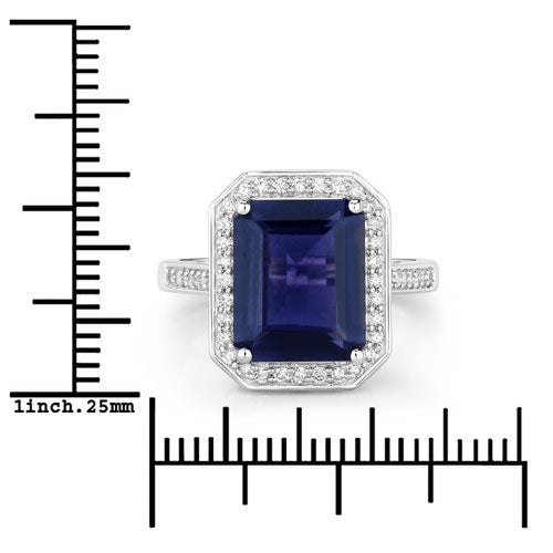 3.70 Carat Genuine Iolite and White Diamond 14K White Gold Ring by Bids.com