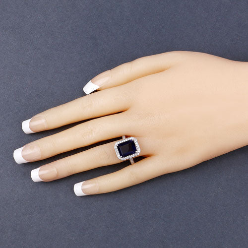 3.70 Carat Genuine Iolite and White Diamond 14K White Gold Ring by Bids.com
