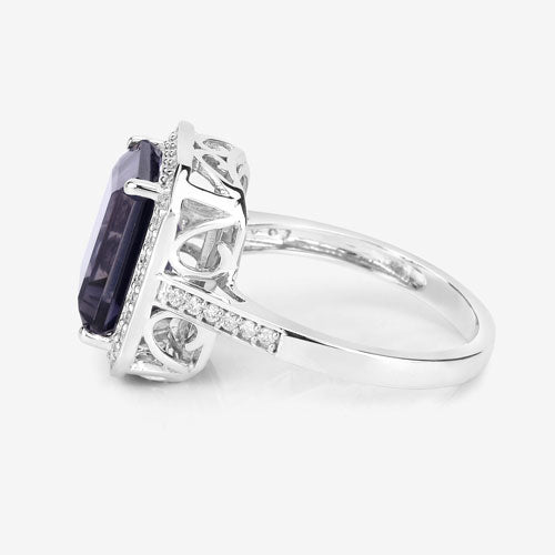 3.70 Carat Genuine Iolite and White Diamond 14K White Gold Ring by Bids.com