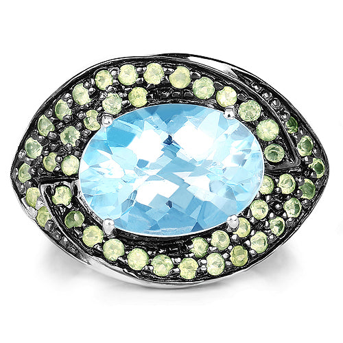 7.39 Carat Genuine Blue Topaz and Peridot .925 Sterling Silver Ring by Bids.com