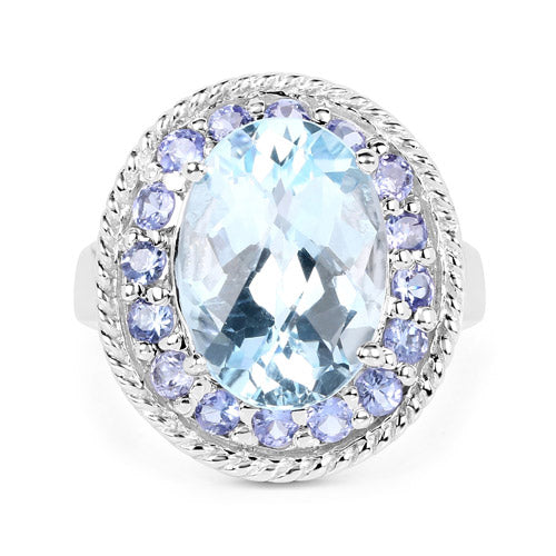 7.41 Carat Genuine Blue Topaz and Tanzanite .925 Sterling Silver Ring by Bids.com