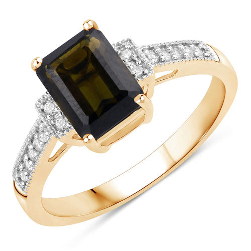 1.73 Carat Genuine Green Tourmaline and White Diamond 14K Yellow Gold Ring by Bids.com