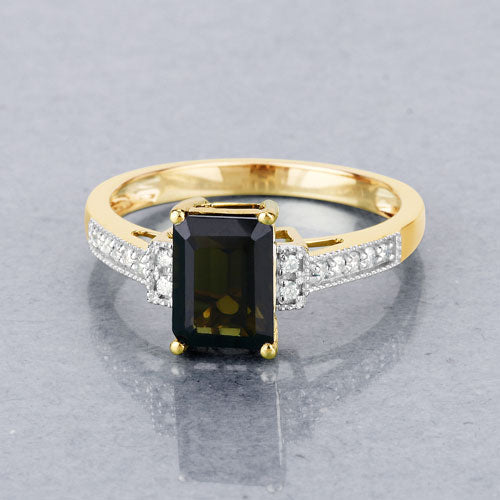 1.73 Carat Genuine Green Tourmaline and White Diamond 14K Yellow Gold Ring by Bids.com