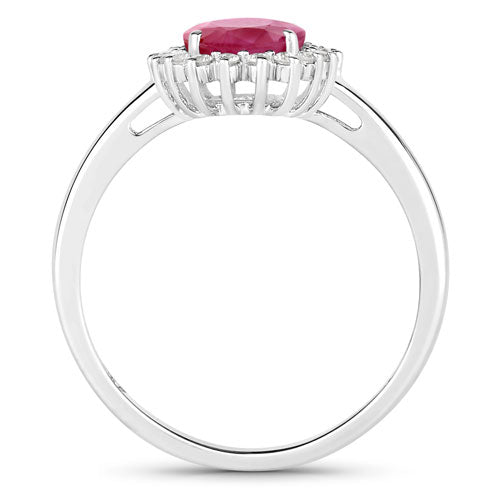 1.58 Carat Genuine Ruby and White Diamond 10K White Gold Ring by Bids.com