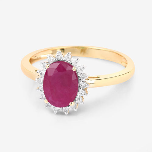 1.58 Carat Genuine Ruby and White Diamond 10K Yellow Gold Ring by Bids.com