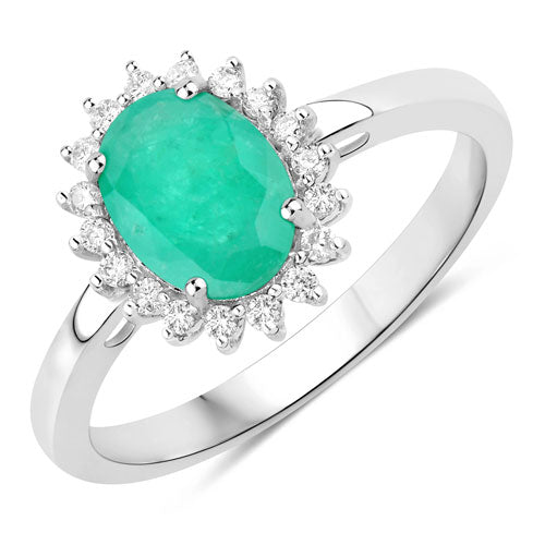 1.34 Carat Genuine Zambian Emerald and White Diamond 10K White Gold Ring by Bids.com