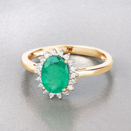1.34 Carat Genuine Zambian Emerald and White Diamond 10K Yellow Gold Ring by Bids.com