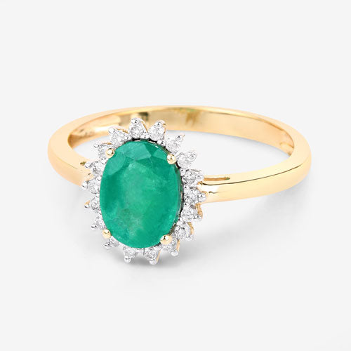 1.34 Carat Genuine Zambian Emerald and White Diamond 10K Yellow Gold Ring by Bids.com
