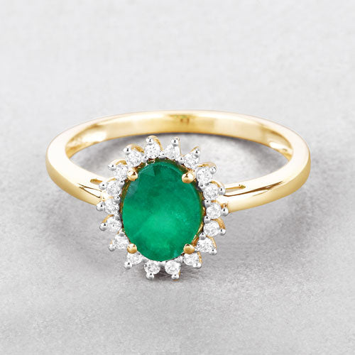 1.34 Carat Genuine Zambian Emerald and White Diamond 14K Yellow Gold Ring by Bids.com