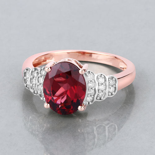 2.87 Carat Genuine Rhodolite and White Diamond 14K Rose Gold Ring by Bids.com
