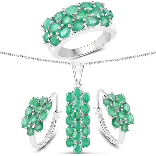 7.80 Carat Genuine Zambian Emerald .925 Sterling Silver 3 Piece Jewelry Set (Ring, Earrings, and Pendant w/ Chain) by Bids.com
