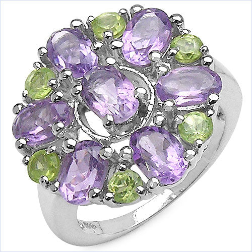 3.61 Carat Genuine Amethyst and Peridot .925 Sterling Silver Ring by Bids.com
