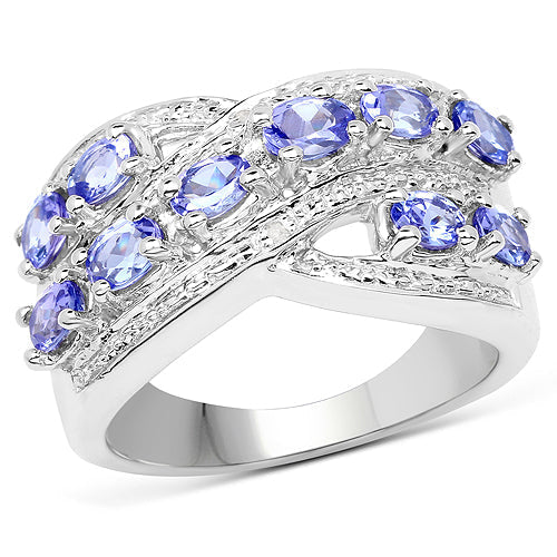1.71 Carat Genuine Tanzanite and White Diamond .925 Sterling Silver Ring DestGlow