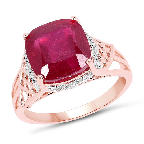 14K Rose Gold Plated 5.54 Carat Genuine Glass Filled Ruby & White Topaz .925 Sterling Silver Ring by Bids.com