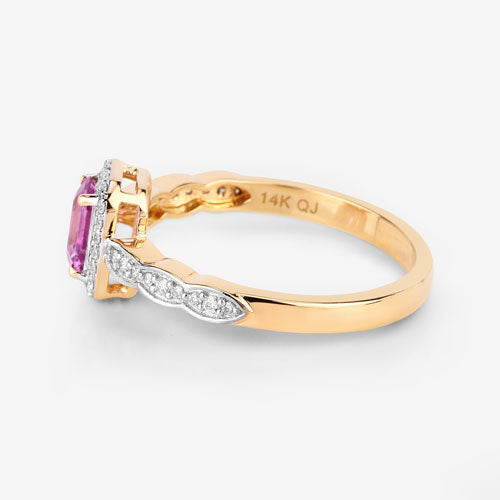 0.80 Carat Genuine Pink Sapphire and White Diamond 14K Yellow Gold Ring by Bids.com