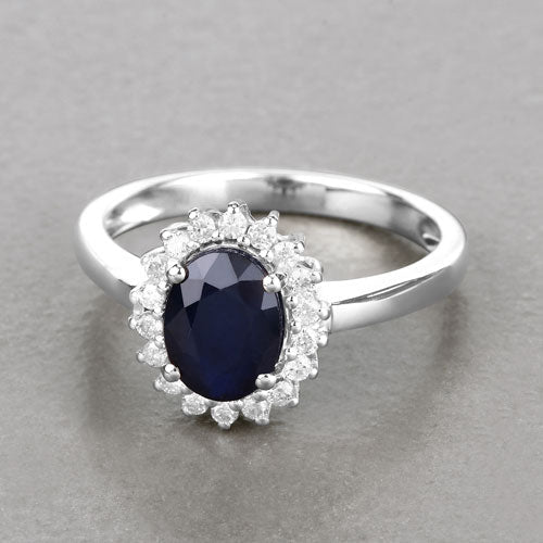 1.73 Carat Genuine Blue Sapphire and White Diamond 14K White Gold Ring by Bids.com