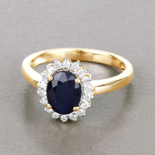 1.73 Carat Genuine Blue Sapphire and White Diamond 14K Yellow Gold Ring by Bids.com