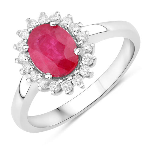 1.64 Carat Genuine Ruby and White Diamond 14K White Gold Ring by Bids.com