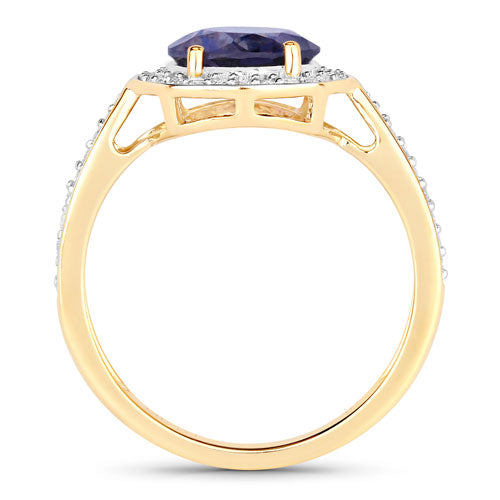 1.79 Carat Genuine Iolite and White Diamond 14K Yellow Gold Ring by Bids.com