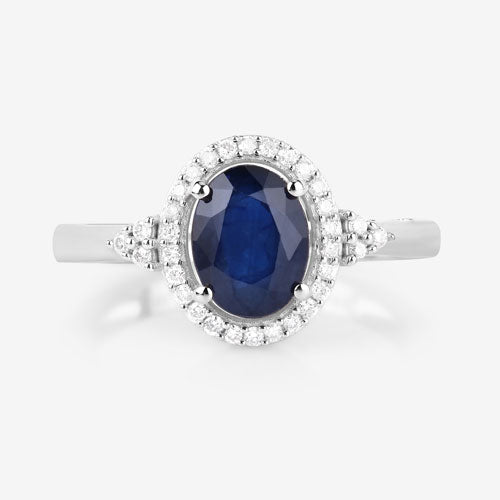 1.70 Carat Genuine Blue Sapphire and White Diamond 14K White Gold Ring by Bids.com
