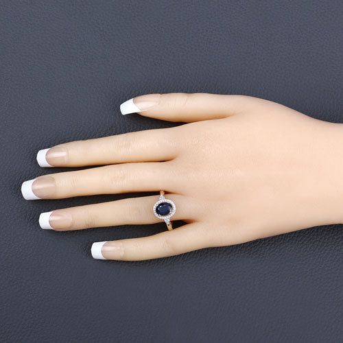 1.70 Carat Genuine Blue Sapphire and White Diamond 14K Yellow Gold Ring by Bids.com