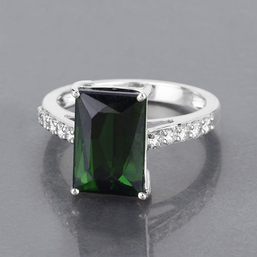 6.16 Carat Genuine Green Tourmaline and White Diamond 14K White Gold Ring by Bids.com